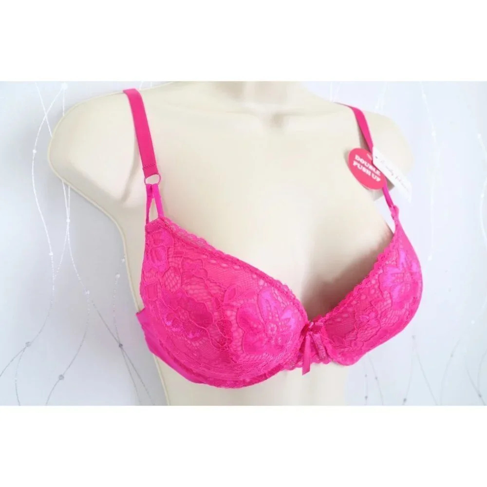 VS Bombshell Inspired Adds 2 Cups Ultimate Pushup Bra 34C Dark Pink Lace - Picture 3 of 9